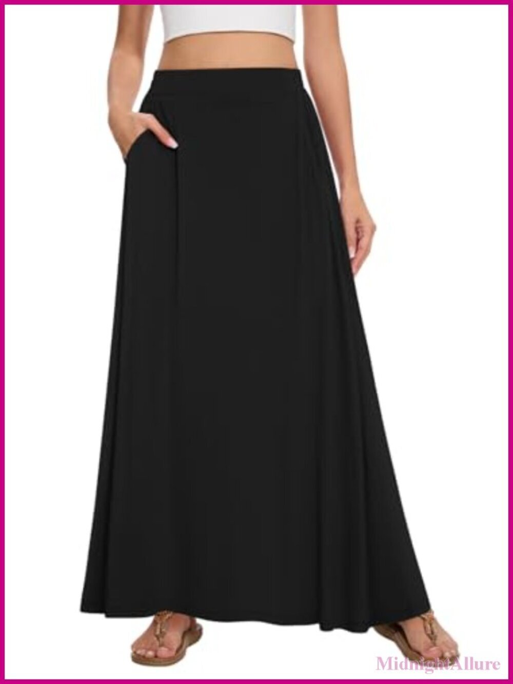 Women's Maxi A-Line Skirt High Waist Elastic Waistband Flowy with Pockets
